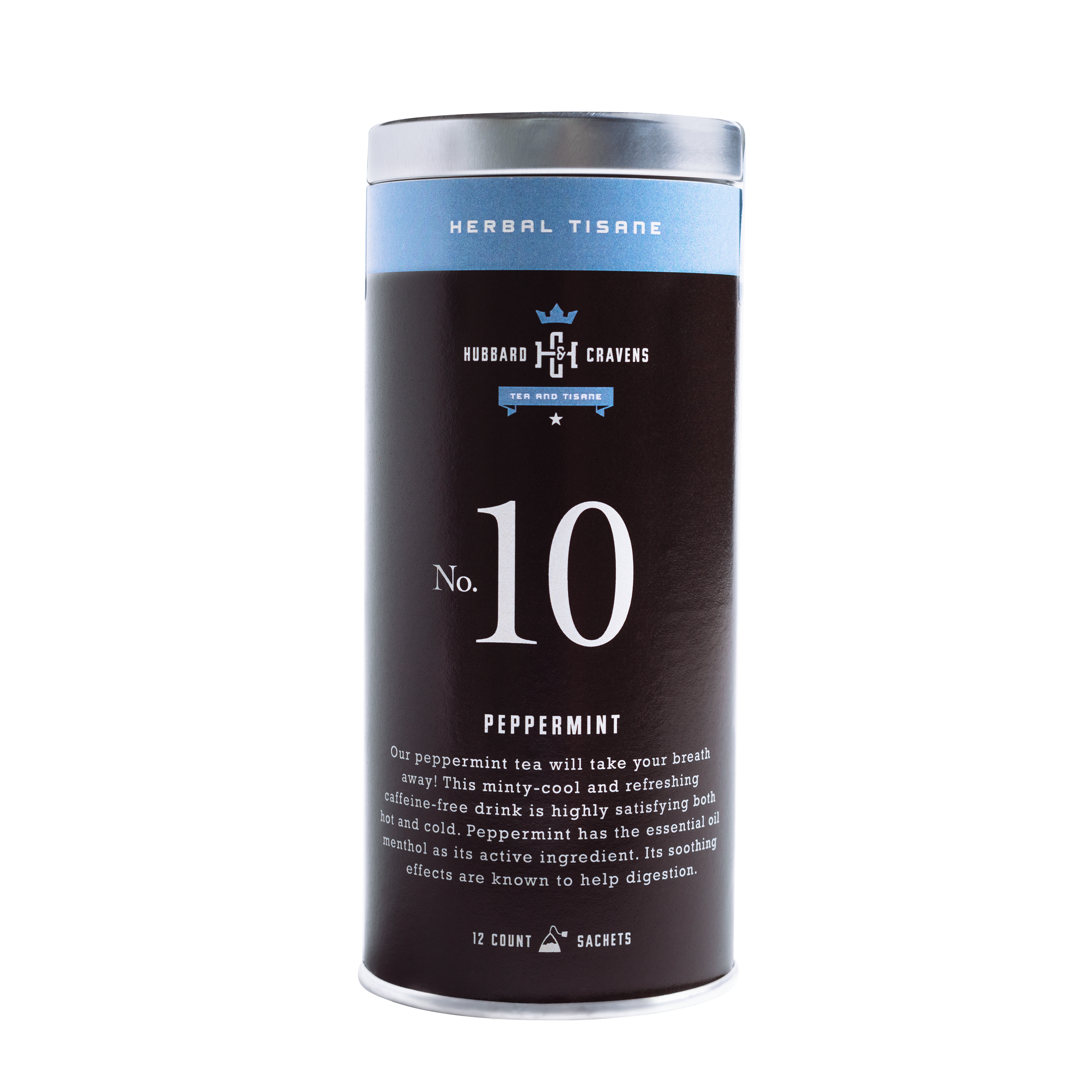 Herbal tisane, peppermint tea tin on transparent background